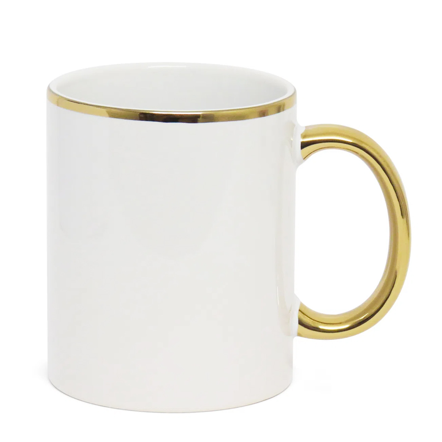 Caneca Branca com Alça e Colarinho Cromada Ouro