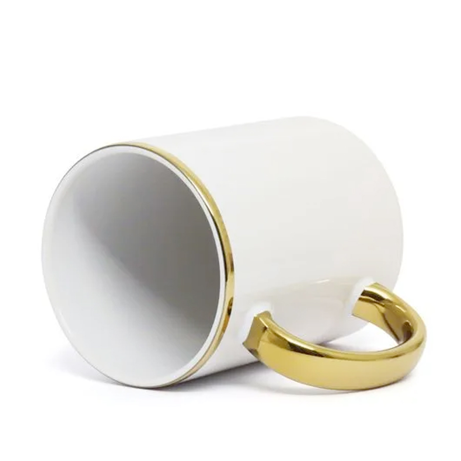 Caneca Branca com Alça e Colarinho Cromada Ouro