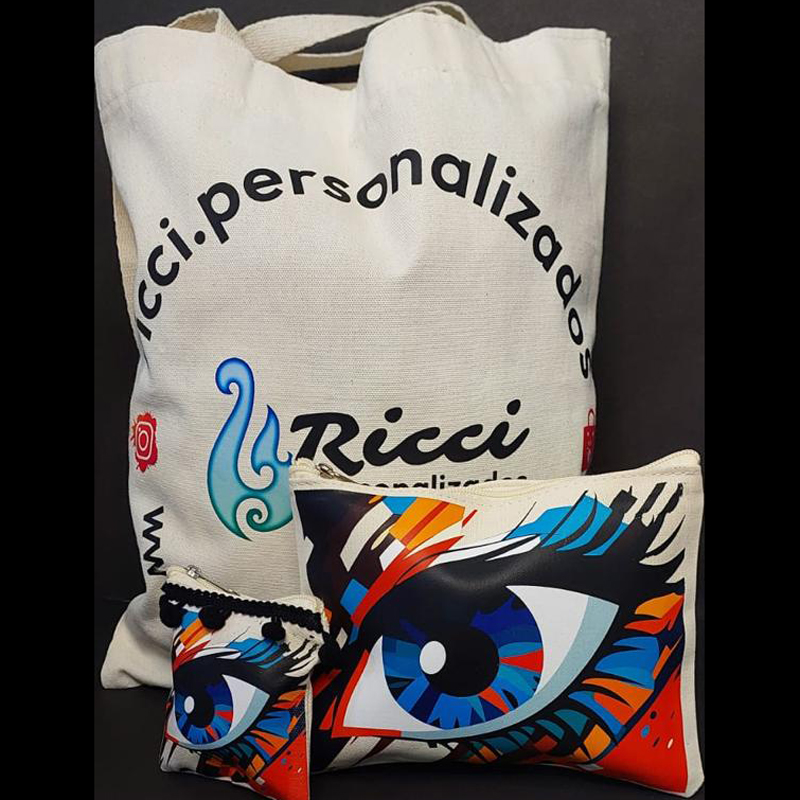Kit de Sacola, Necessaire e Bolsinha em Algodão Cru